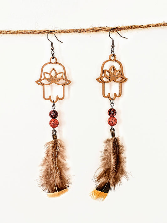Adamah Earrings- Pink Lava Rock W/ Tibetan Wood Bead