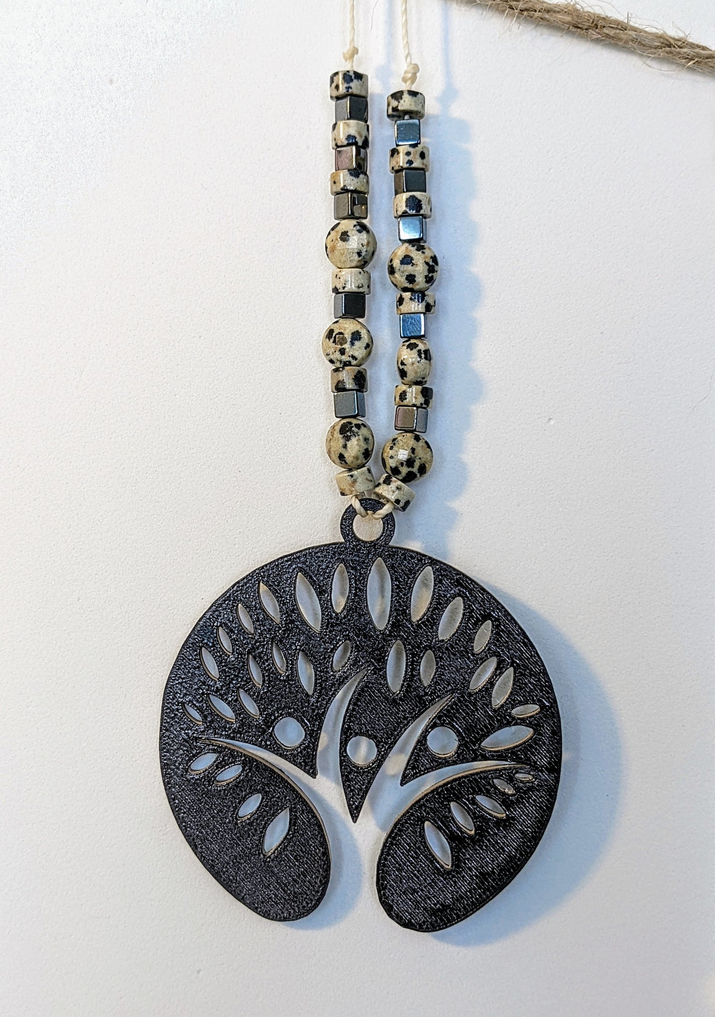 Tree of Life - Humanity - Ebony w/ Dalmation Jasper Stone & Hematite Cube Stone