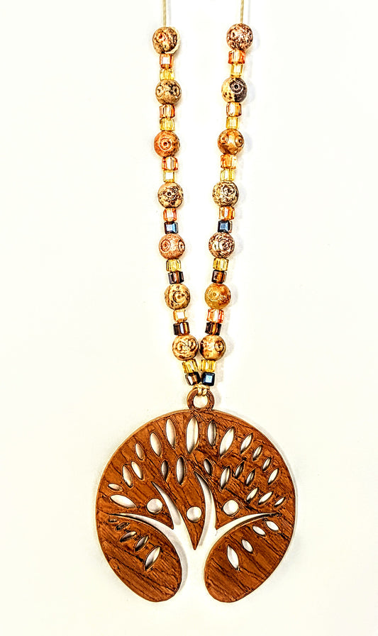 Tree of Life - Humanity Necklace OAK w/ Amber Soapstone & Glass