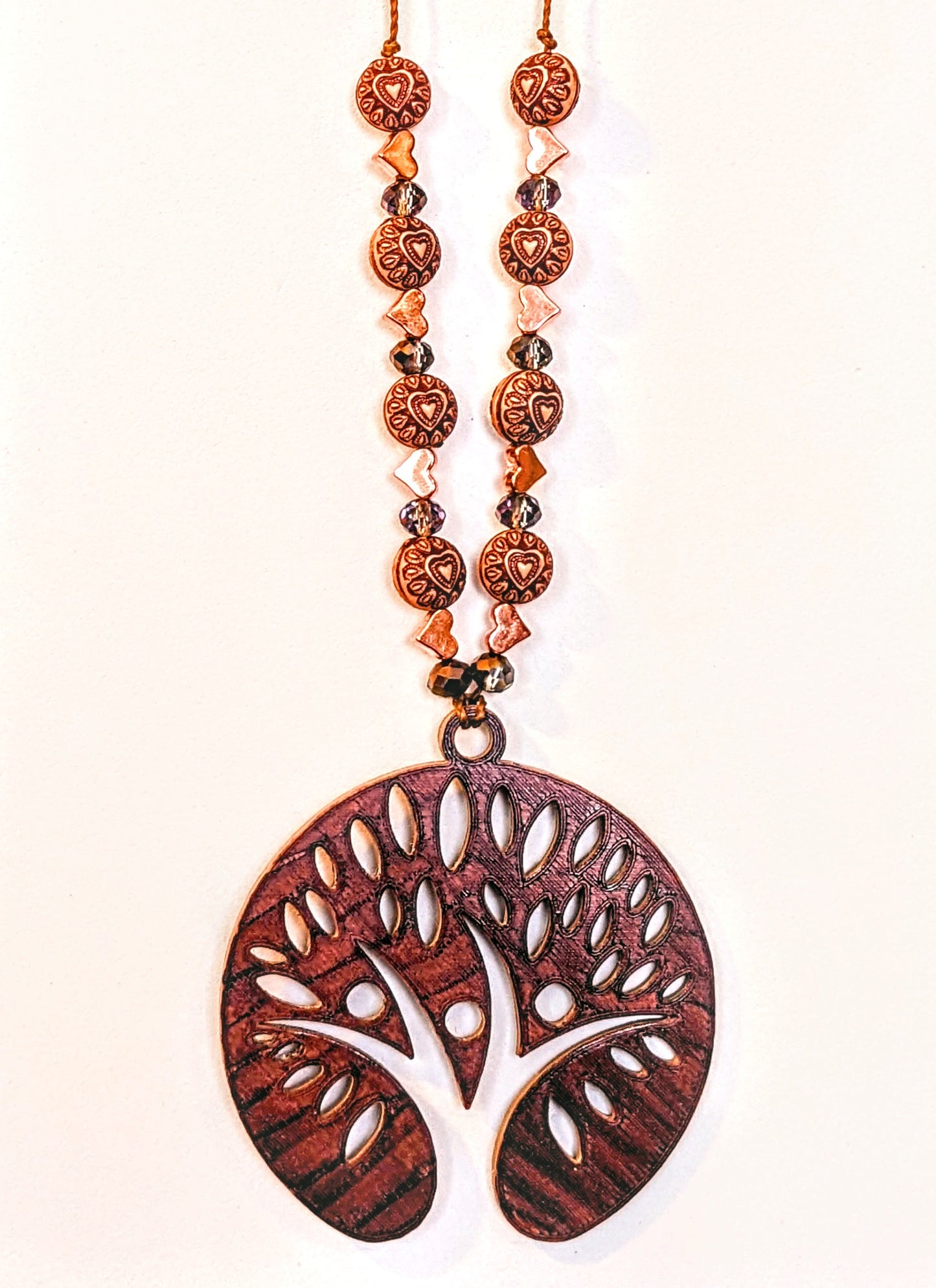 Tree of Life - Humanity - Mahogany w/ Rose Gold Hematite Hearts & Glass Luster Rondels